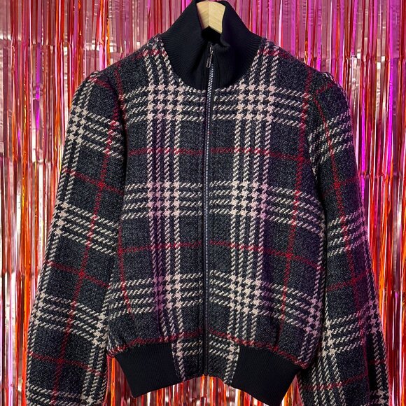 Express x Negin Mirsalehi Jackets & Blazers - Express x Negin Mirsalehi Plaid Cropped Bomber Jacket